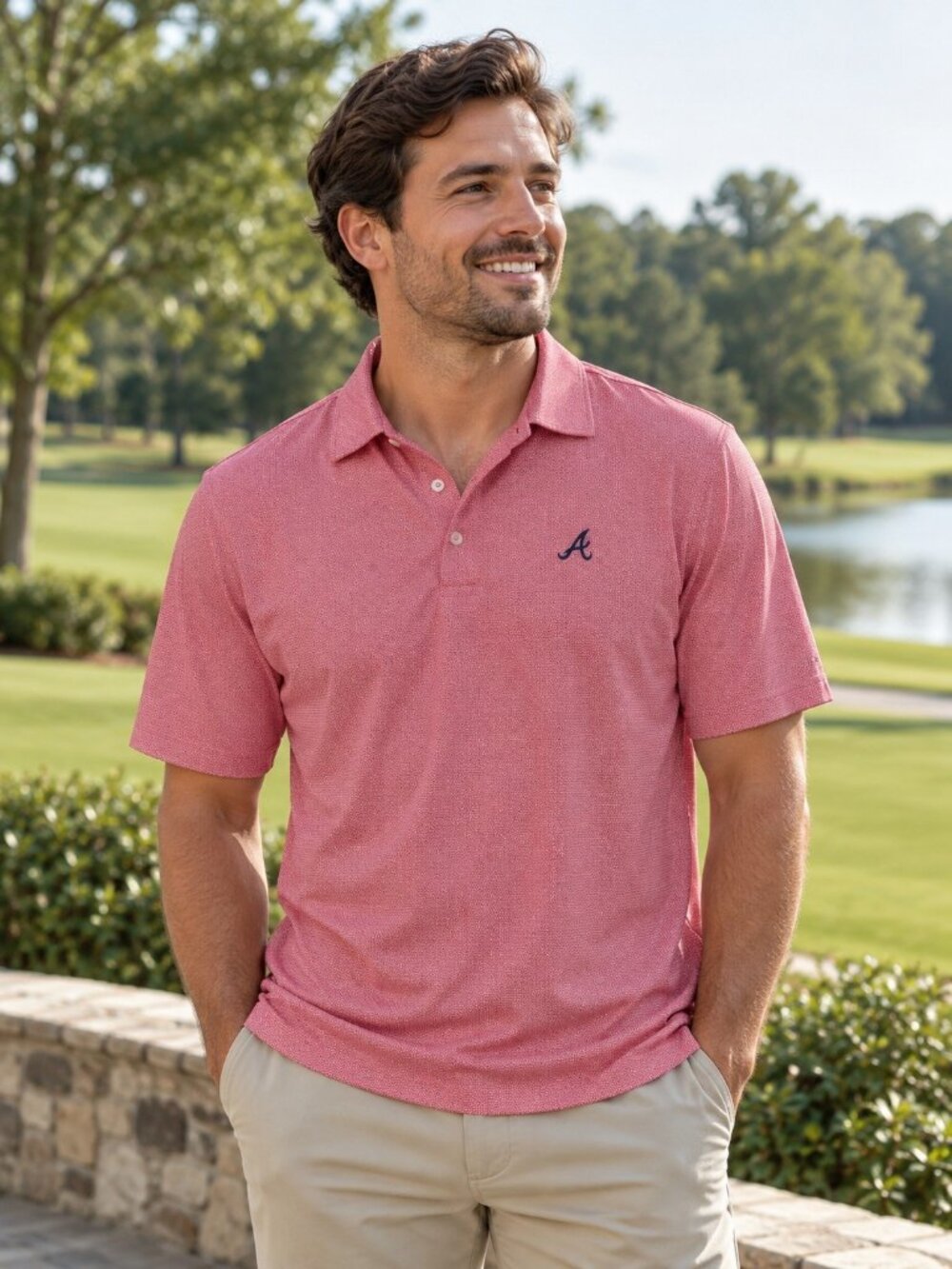 Peter Millar Atlanta Braves Men’s Large Red Geometric Performance Golf Polo